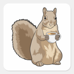 Squirrel with Cup of Coffee Square Sticker