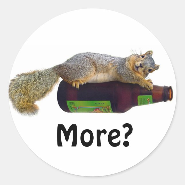 Squirrel with Empty Beer Bottle Classic Round Sticker (Front)