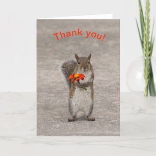 Squirrel with flower thank you card