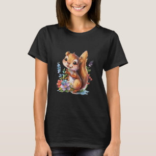 squirrel with flowers cute chipmunk squirrels anim T-Shirt