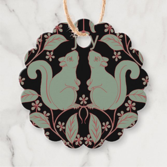 Squirrel with Flowers Festive Art Gift Tag (Front)