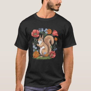 Squirrel with Flowers Nature Lover Floral Artwork T-Shirt