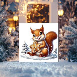 Squirrel with Gingerbread Cookie Holiday Card