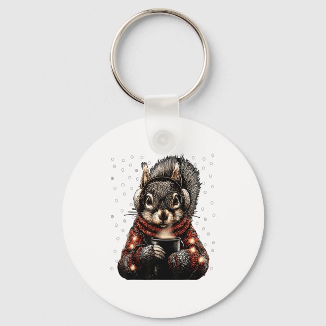 Squirrel With Gles Christmas Lights Funny Coffee W Key Ring (Front)