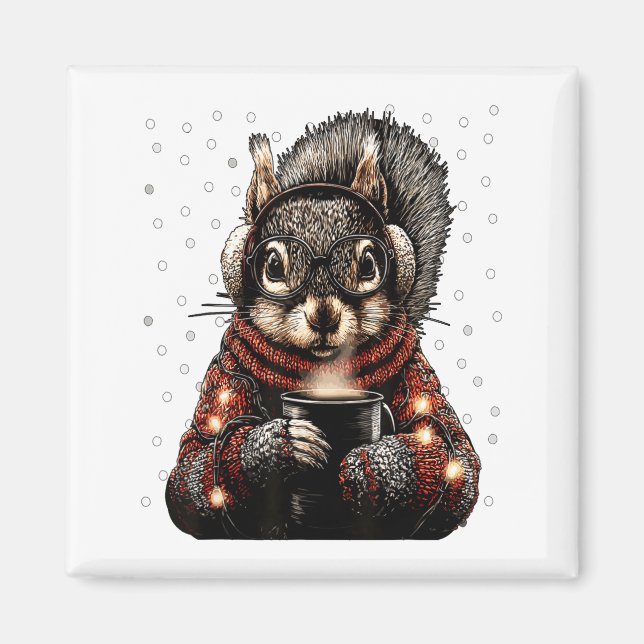 Squirrel With Gles Christmas Lights Funny Coffee W Magnet (Front)