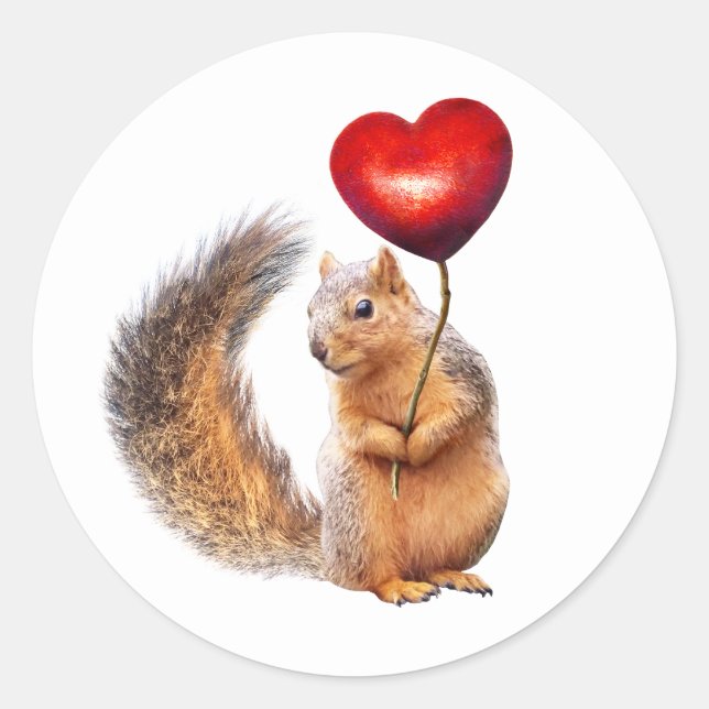 Squirrel with Heart on Stick Stickers (Front)