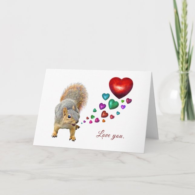 Squirrel with Hearts Valentine's Day Card (Front)