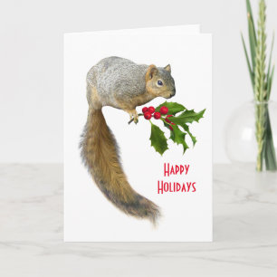 Squirrel with Holly Holiday Card