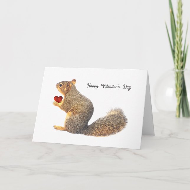 Squirrel with Little Red Heart Valentine Card (Front)