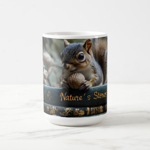 Squirrel with Nut on Antique Books, Nature's Story Coffee Mug