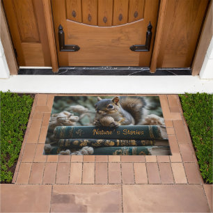 Squirrel with Nut on Antique Books, Nature's Story Doormat
