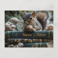 Squirrel with Nut on Antique Books, Nature's Story