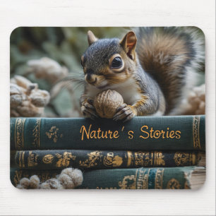 Squirrel with Nut on Antique Books, Nature's Story Mouse Mat