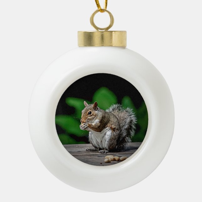 Squirrel with peanuts ceramic ball christmas ornament (Front)