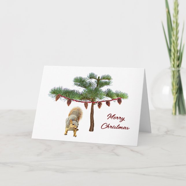 Squirrel with Pinecone Tree Christmas Card (Front)