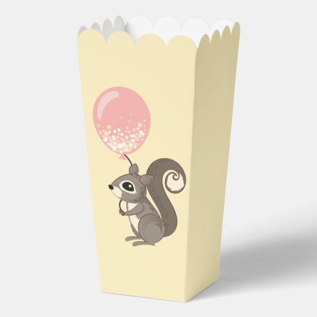 Squirrel with Pink Balloon Popcorn Favour Box (Front)