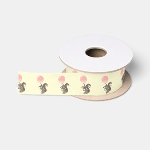 Squirrel with Pink Balloon Satin Ribbon