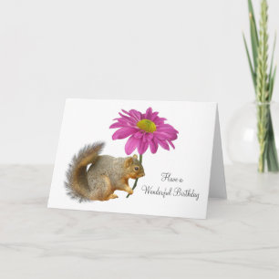 Squirrel with Pink Flower Card