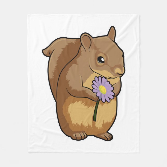 Squirrel with purple Flower Fleece Blanket (Front)