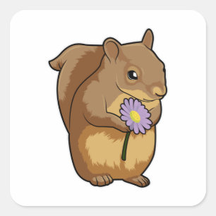 Squirrel with purple Flower Square Sticker