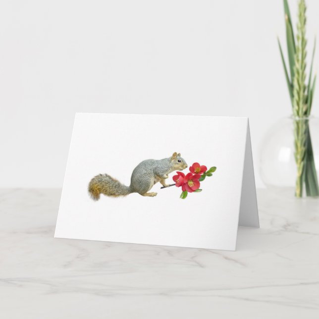 Squirrel with Quince Flowers Card (Front)