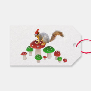 Squirrel with Red and Green Mushrooms Gift Tags