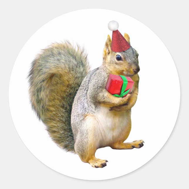 Squirrel with Red Gift Stickers (Front)