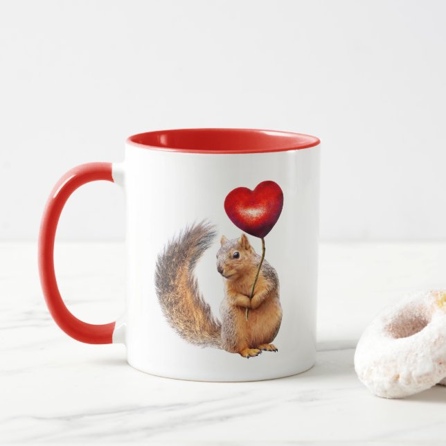 Squirrel with Red Heart Mug (With Donut)