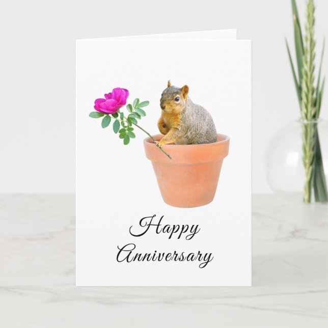 Squirrel with Rose Anniversary Card (Front)