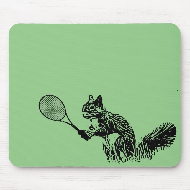 Squirrel With Tennis Racquet on Green Background Mouse Mat (Front)