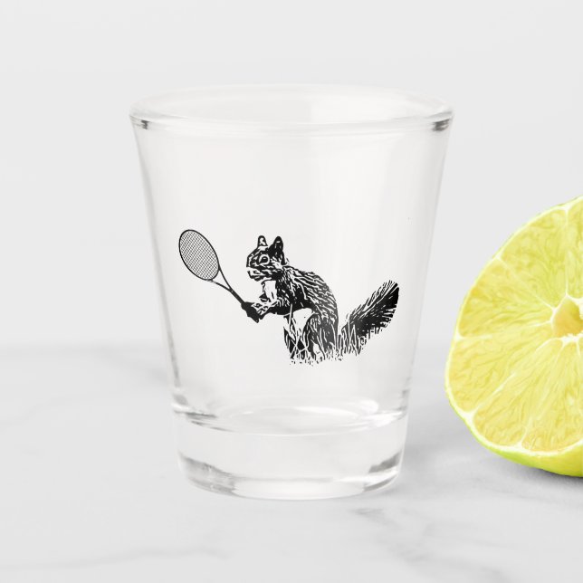 Squirrel With Tennis Racquet Silhouette Shot Glass (Front)