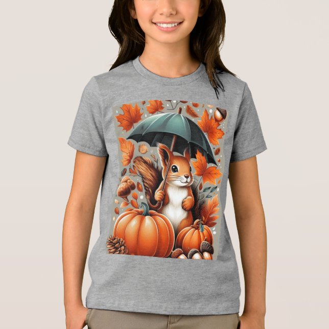 Squirrel with Umbrella Tri-Blend Shirt (Front)