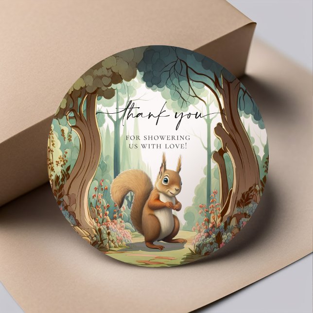 Squirrel Woodland Animal Baby Shower Classic Round Sticker (Creator Uploaded)