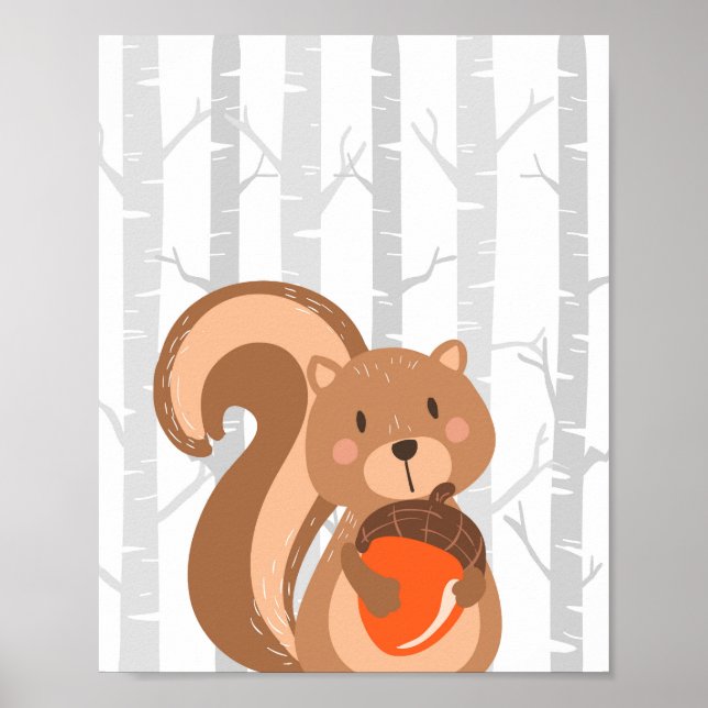 Squirrel Woodland Animal Nursery Wall Art Print (Front)