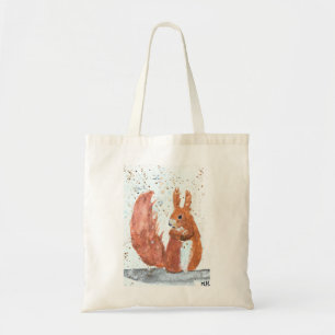 Squirrel woodland animal watercolor painting tote bag