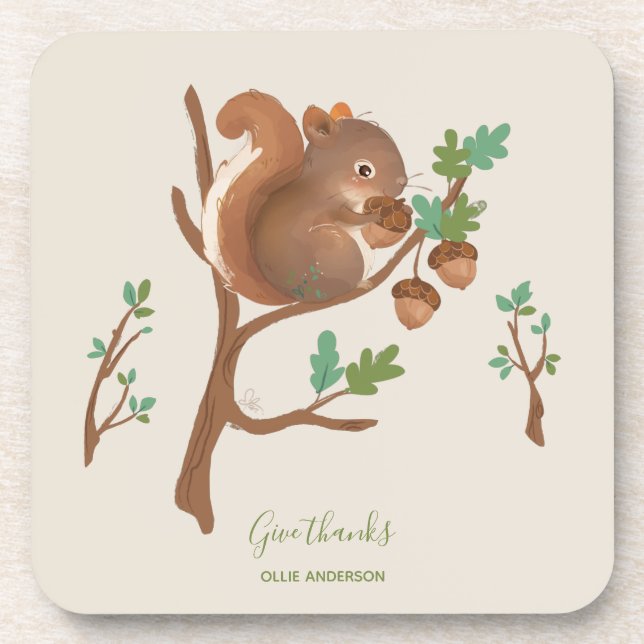 Squirrel • Woodland Forest Animal Illustration Coaster (Front)
