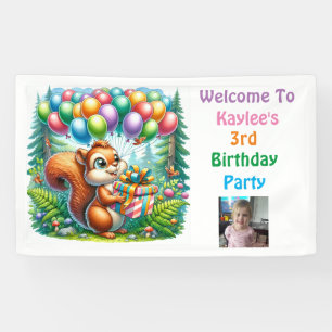 Squirrel Woodland Themed Birthday Personalised Banner
