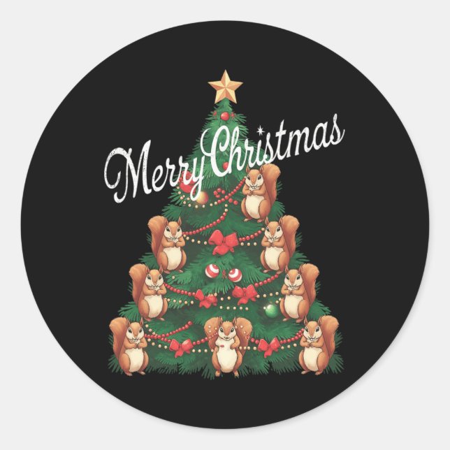 Squirrel Xmas Tree Squirrel Christmas Tree  Classic Round Sticker (Front)