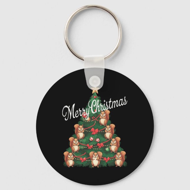 Squirrel Xmas Tree Squirrel Christmas Tree  Key Ring (Front)