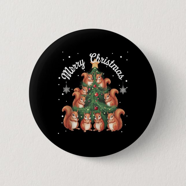 Squirrel Xmas Tree Squirrel Christmas Tree Tank To 6 Cm Round Badge (Front)