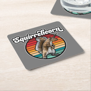 Squirrelicorn - funny, vintage squirrel unicorn square paper coaster