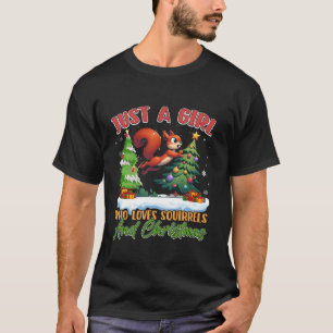Squirrels Acorn Just A Girl Christmas Lights Tree T-Shirt