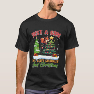 Squirrels Acorn Just A Girl Christmas Lights Tree T-Shirt