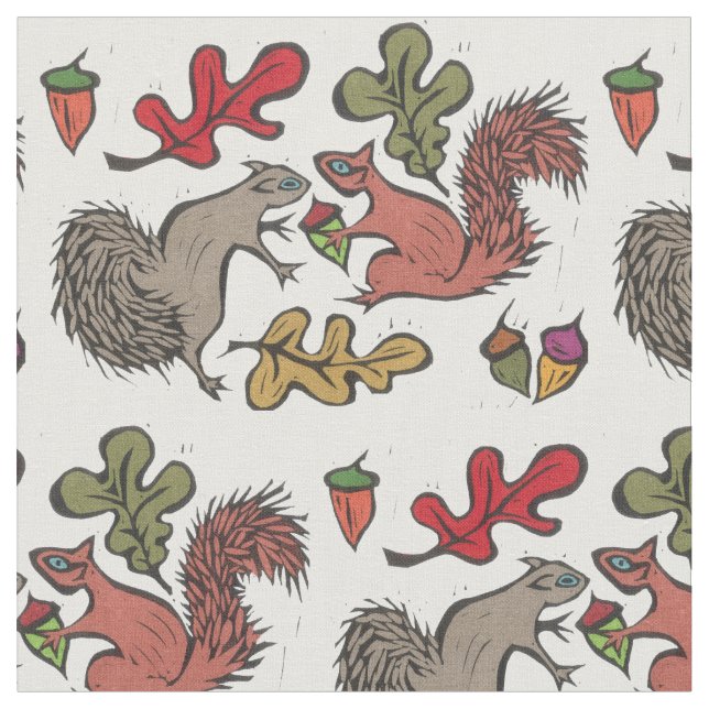 Squirrels Acorns Fabric (Close Up)