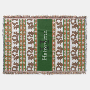Squirrels and Acorns Fair Isle Monogram Throw Blanket