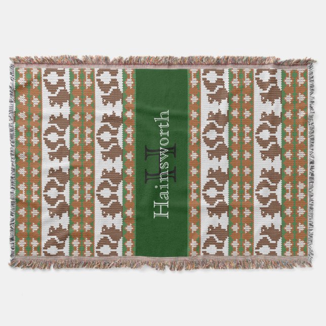 Squirrels and Acorns Fair Isle Monogram Throw Blanket (Front)