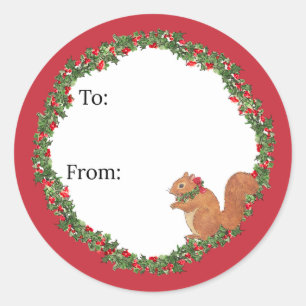 Squirrels and Holly Holiday  Classic Round Sticker