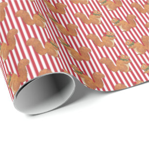 Squirrels and Holly Stripes Holiday  Wrapping Paper