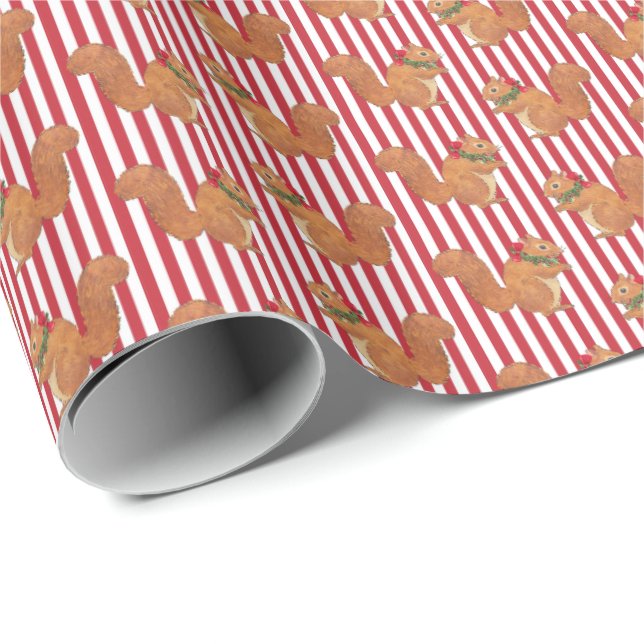 Squirrels and Stripes Holiday  Wrapping Paper (Roll Corner)
