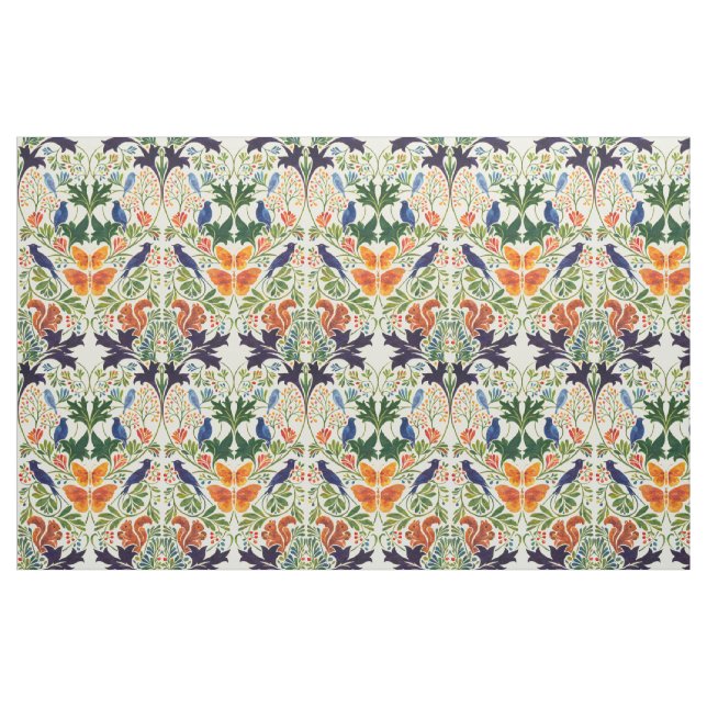 Squirrels Birds & Butterflies Pattern Fabric (Fat Quarter)